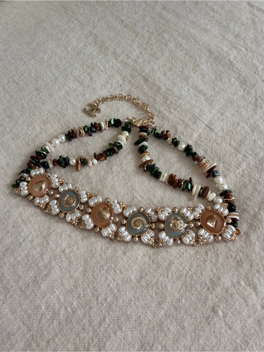 Chanel Beaded Statement Choker Necklace in Brown & Gold - Picture 8 of 14